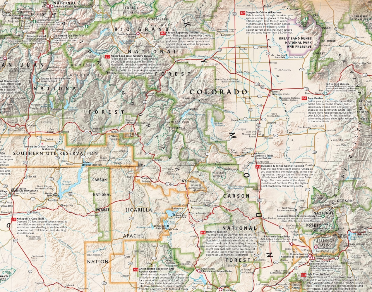 A portion of the printed Four Corners Geotourism Destination MapGuide